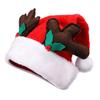Christmas Hat with Deer Antler Red Short Plush Santa Hat with Pompom Holiday Costume Accessory for Christmas Party Supplies Photo Props