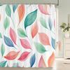 1Pcs Watercolor flower and plant leaves printed fabric waterproof shower curtain, home decoration bathroom curtain, with hooks