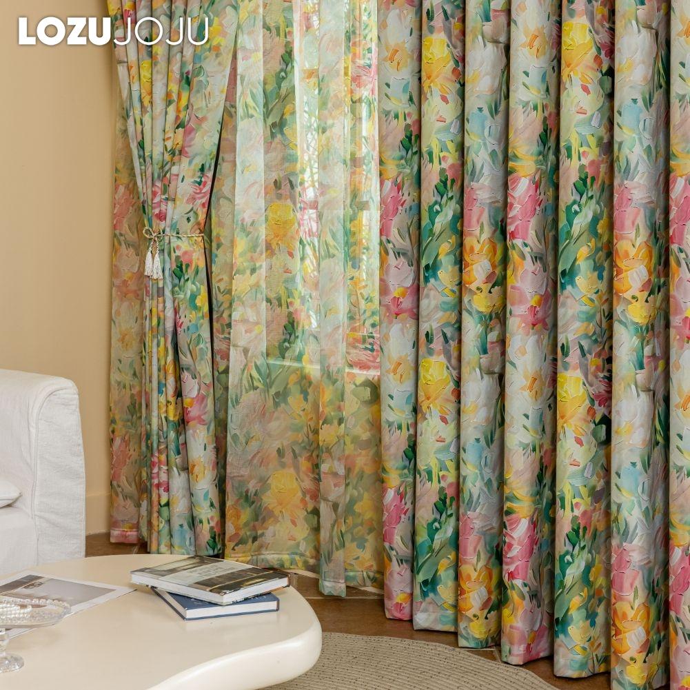 1PC LOZUJOJU European Pastoral Style Printed Colorful Curtains Full Blackout Curtains for Bedroom Living Room Balcony Window for Home Decor