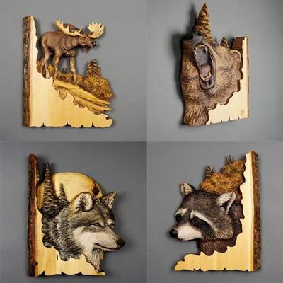 1 pezzo intaglio di animali artigianale da appendere a parete scultura in legno procione orso cervo decorazione dipinta a mano per la casa soggiorno
