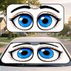 1pc, Cartoon Blue Eyes Funny Look Print Polyester Fiber Car Windshield Sunshade, Universal Fit For Various Models, Ideal For Tra