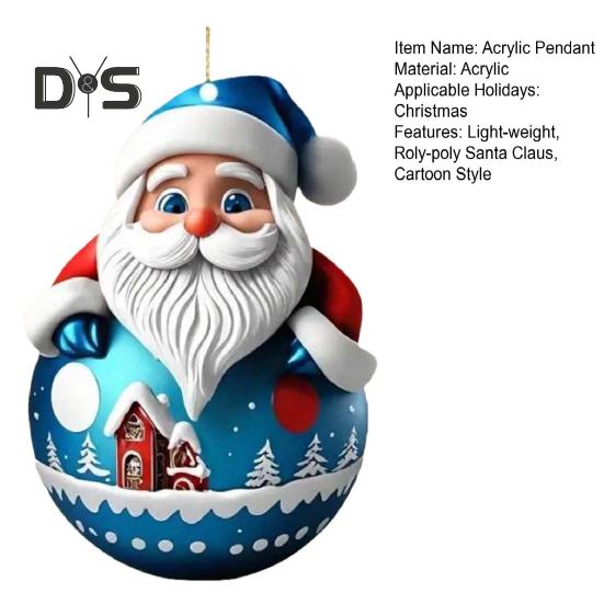 Roly-poly Santa Claus přívěsek 2D akrylová závěsná ozdoba vánoční stromeček kreslená Santa dekorace na krbovou římsu auto batoh
