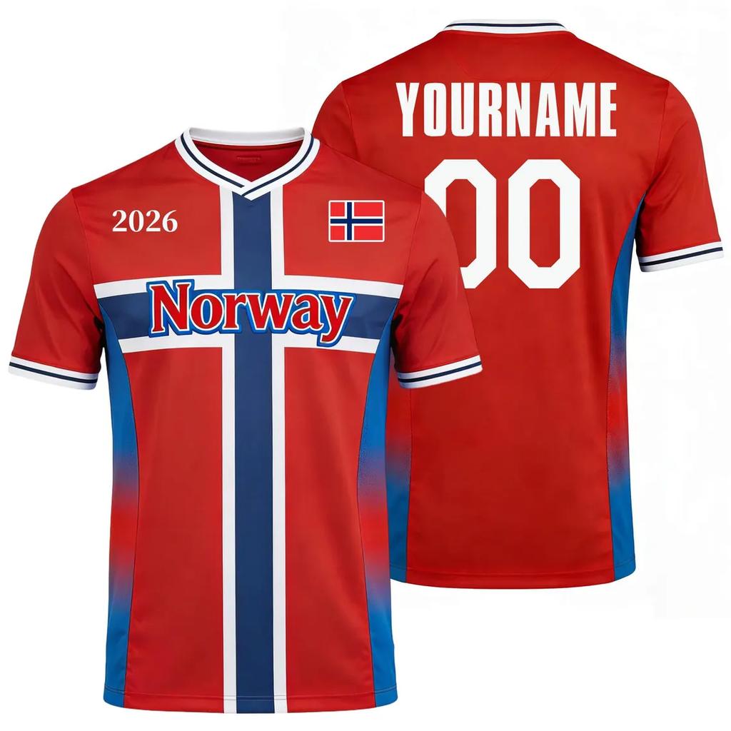 Norway Flag Print Football Jersey Customizable Name Number Quick Dry Sports Tees Tranning Tops For Soccer Fans Wholesale