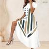 Women Plus Size Round Neck Short Sleeve American Flag Print A Line Long Dress