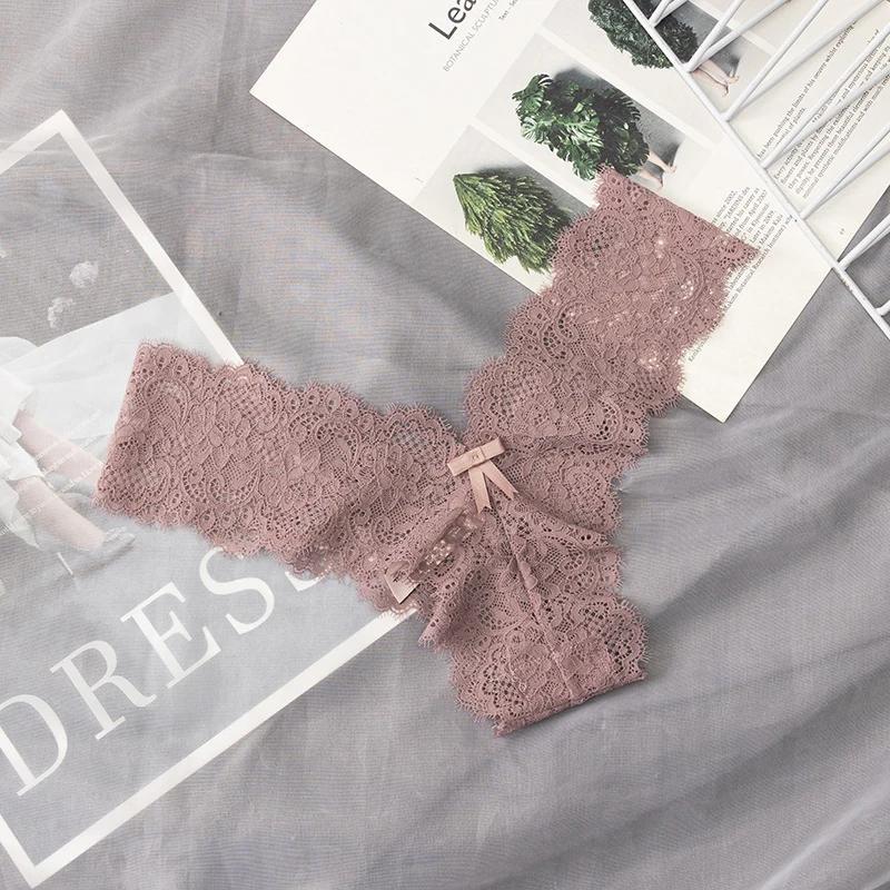 Sexy Lace Panties Women Hollow Out Bow Lingerie Low Rise G-String Female Underwear Solid Comfortable Thong Intimates Lingerie