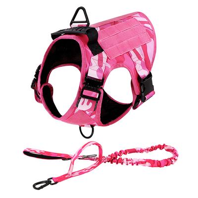 Conjunto Rosa Militar de Coleira e Trela para Cão Colete Tático de Treino Ajustável para Animais de Estimação Pastor Alemão Malinois Para Cães Médios Grandes