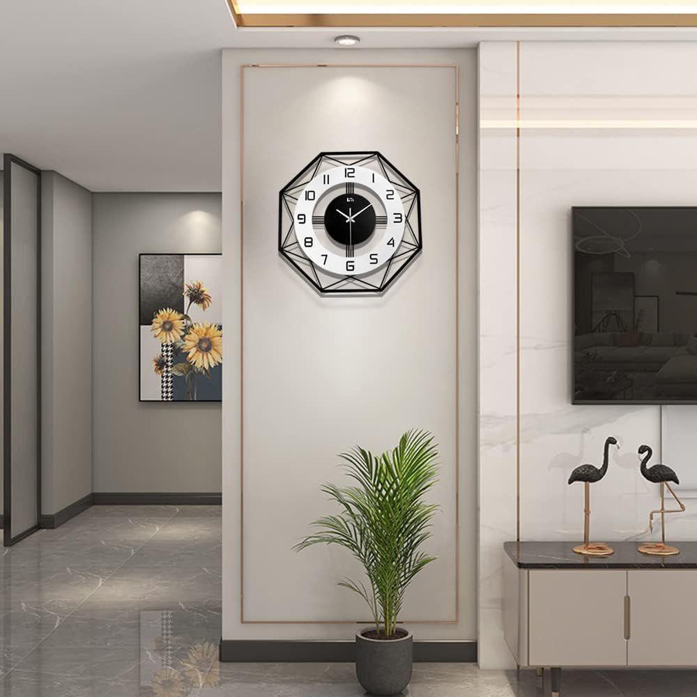 Large World Map Wall Clock, Metal Minimalist Modern Clock, Round Silent Non-Ticking Battery Operated Wall Clocks for Living Room/Home
