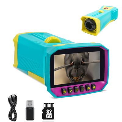 Children's Microscope 2-800X Magnification 3inch LCD Screen 1080P 5X Recording Photography PC Compatible Portable Digital Microscope Camera 32GB