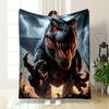 A Fierce Dinosaur with Glowing Red Eyes and Sharp Claws Amid Lightning. for All Seasons Blanket Lunch Break Throw Gift