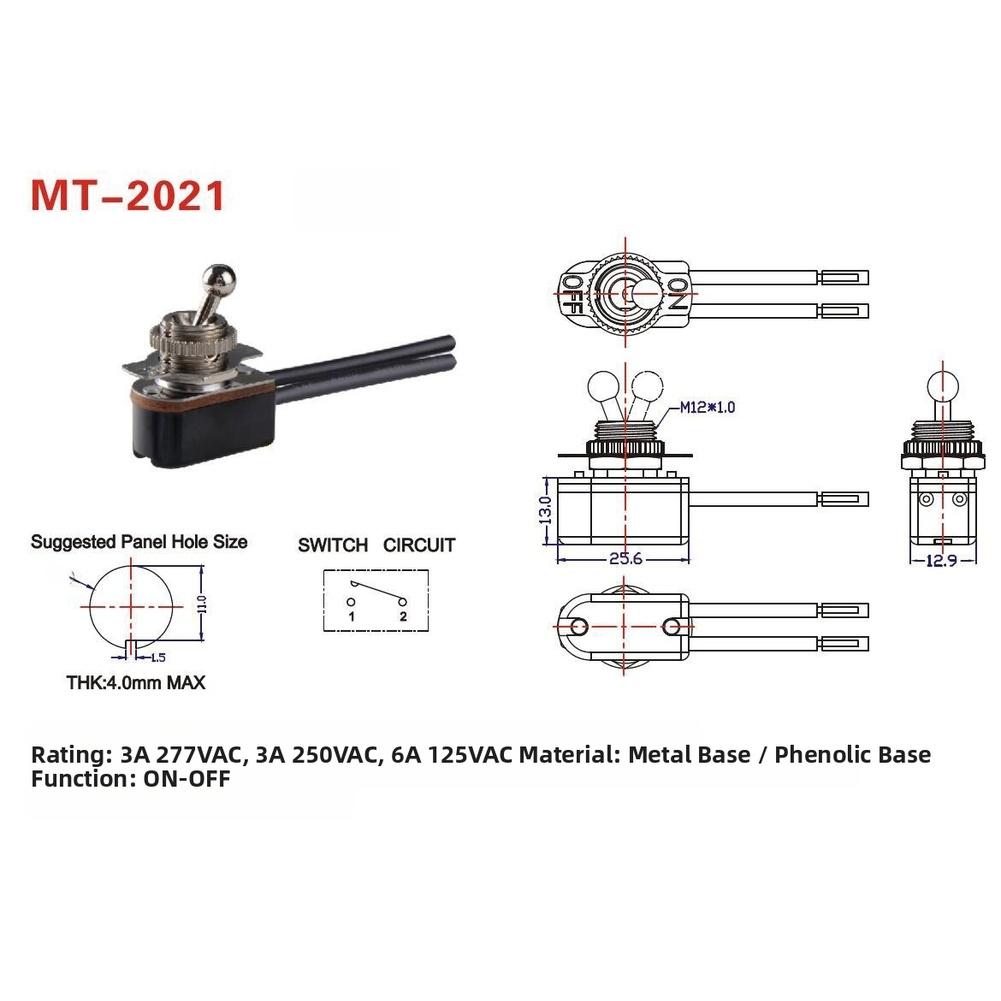 High Mechanical Life 2 Pin Rocker Switch ON OFF Metal Base For Toggle Application Industrial Electrical Equipment Supply