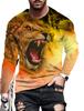 Men's T-shirt pattern lion pattern printing round neck brown 3D printing outdoor daily long sleeved printing clothing designer