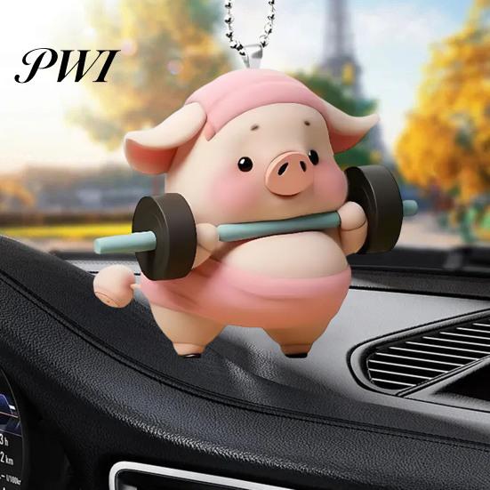 Pig Hanging Ornaments Acrylic Cartoon Decoration with Bead Chain Car Rearview Lifelike Mirror Ornament Keychain Backpack Animal Pendant Birthday Gift