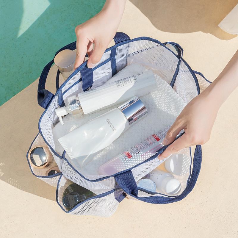 Women Mesh Beach Bag Large Capacity Multi Pockets Shoulder Tote Lightweight Waterproof Travel Storage Bag Summer Handbag