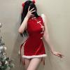Xianyi Erotic Underwear Pure Desire Christmas Uniform Sexy Passion Free Breast Cheongsam New Year's Robe Set S5