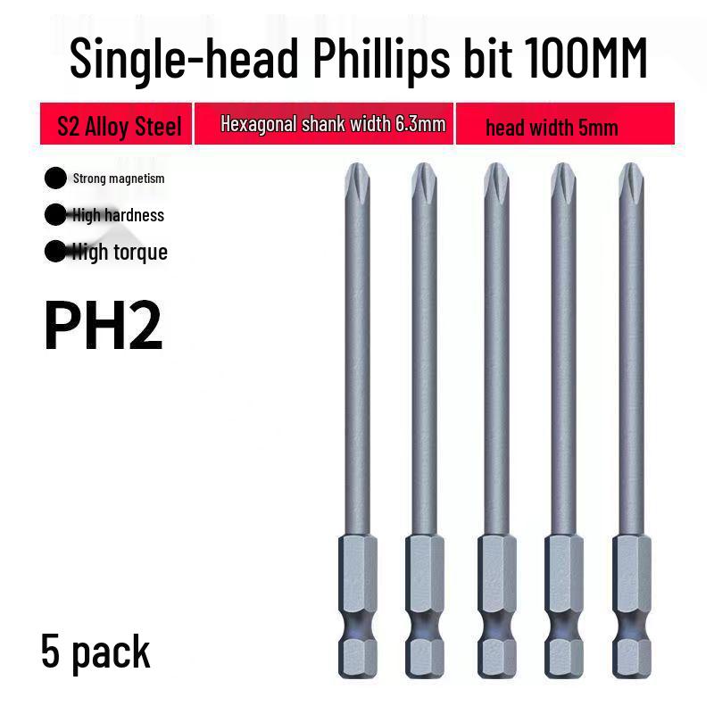 Strong Magnetic Phillips S2 Single Head Hex Shank Screwdriver Bit for Hand Drill - Super Hard, Small Head.