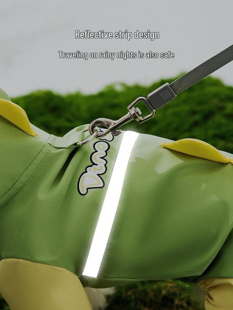 Four-Legged Dinosaur Dog Raincoat with 3D Tail – Waterproof for Medium & Large Breeds