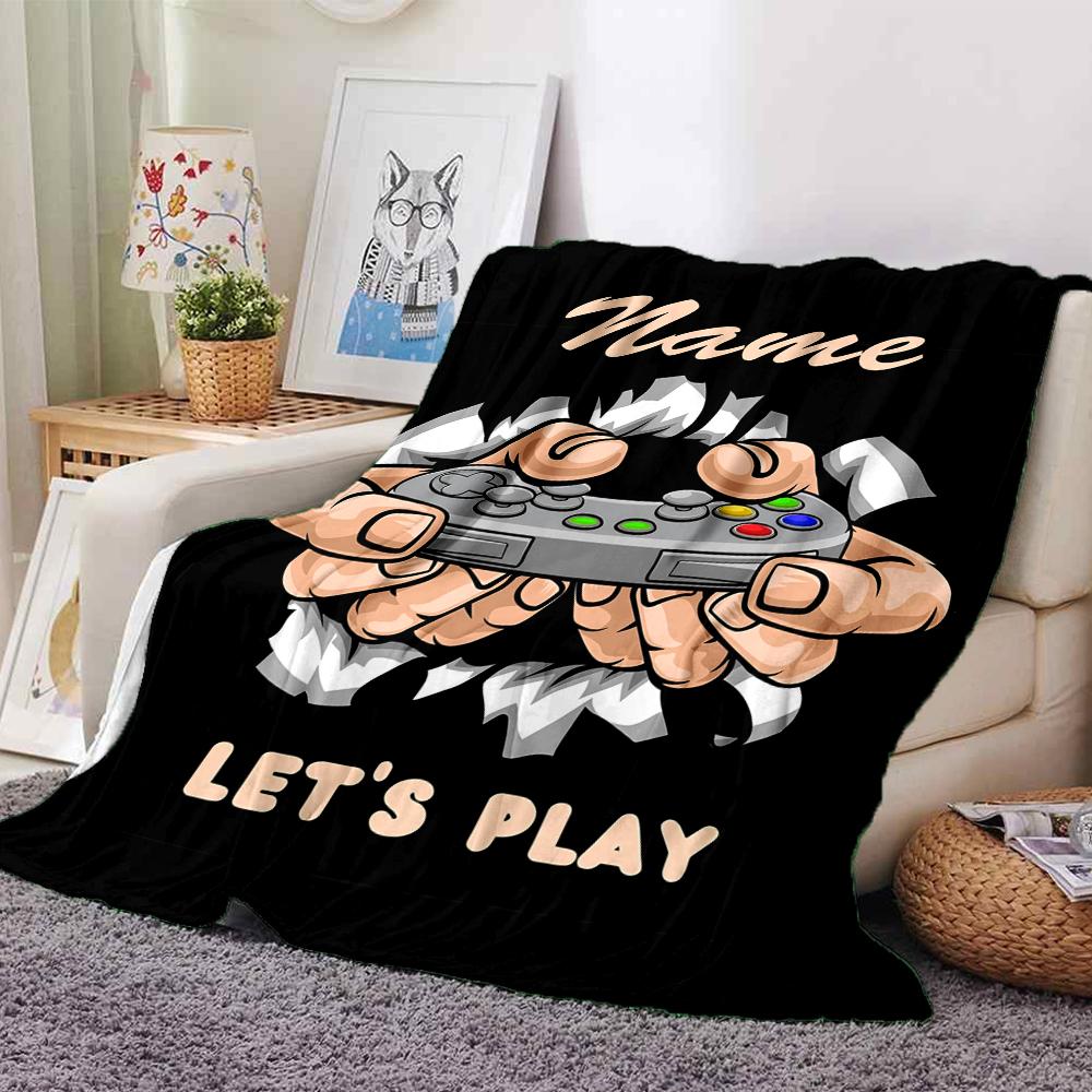 Custom Name Game Controller Theme Printed Blanket - Perfect for Couch, Bed, Travel & Outdoor Use | Machine Washable, Cozy & Durable.