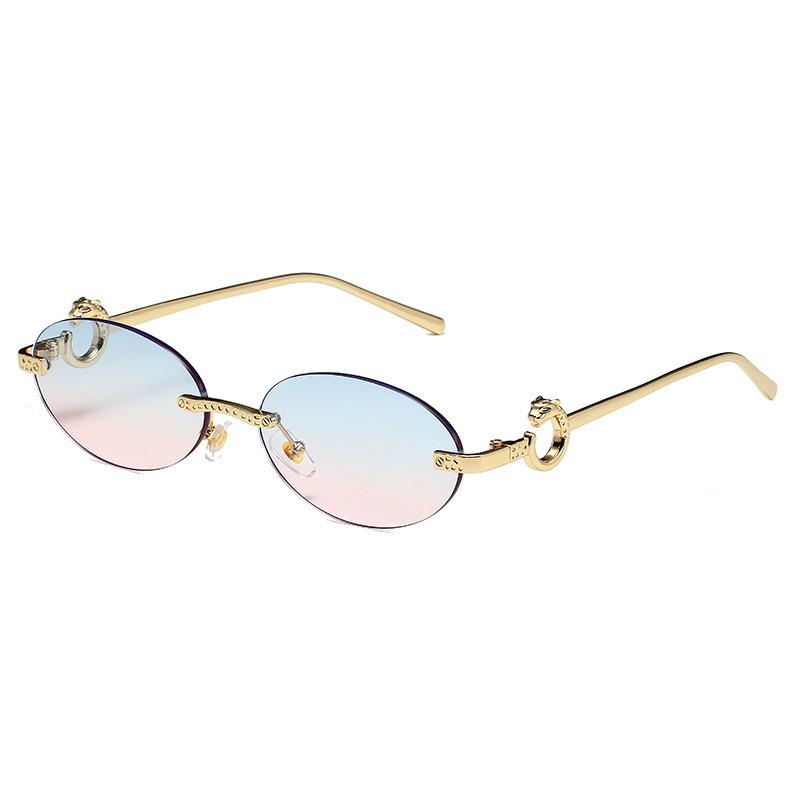 Personalized Leopard Ring Metal Legs Sunglasses, Round Fashion Frameless Trimmed Sunglasses