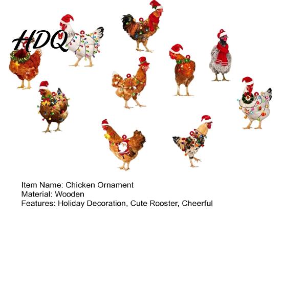 Funny Chicken Exchange Gifts for Friends Mini Christmas Ornament Cute Rooster with Santa Hat Wooden Xmas Tree Rustic Hanging Decor Decoration,