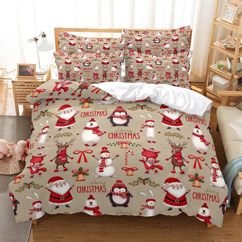 Merry Christmas Duvet Cover Set Twin King Queen Cartoon Santa Claus Bedding Set Polyester Christmas Gingerbread Man Quilt Cover