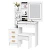 Espelho de Maquiagem Mesa de Toucador com Deslizante e Luzes, Penteadeira de Quarto, Mesa Iluminada com Gavetas e Prateleiras, Cômoda com Espaço de Armazenamento Escondido