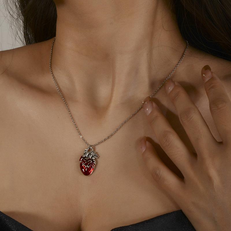 Gothic Rose Red Love Necklace Women'S Y2K Grunge Jewelry Dainty  Color Tonebloody Human Heart Pendant Personalized Gifts