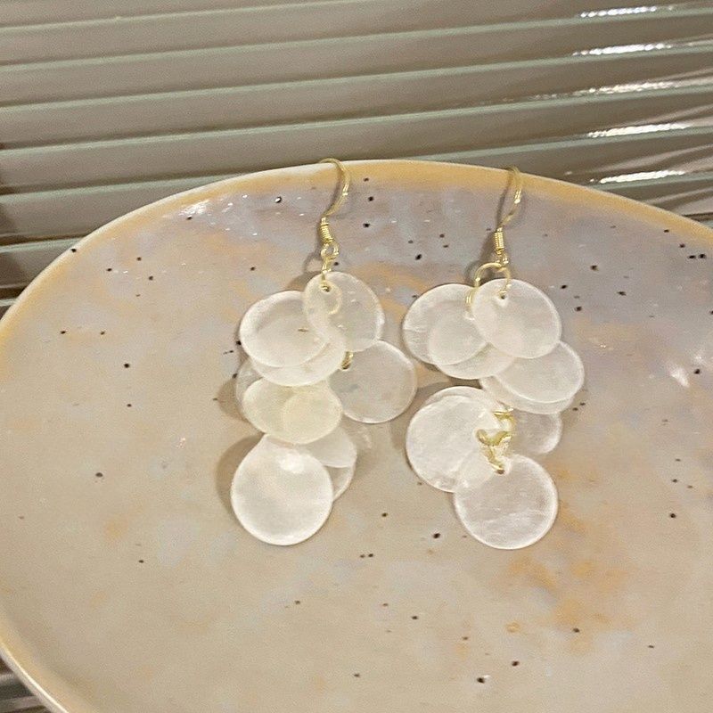 

Геометрические круглые серьги с бахромой из ракушек, простые, роскошные, высококлассные, с нишевым темпераментом, универсальные серьги для женщин