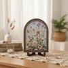 Boho Style Desktop Ornament Wooden Flower Pattern Door Shaped Sculpture For Desk Fireplace Cabinet Home Decoration Accessory