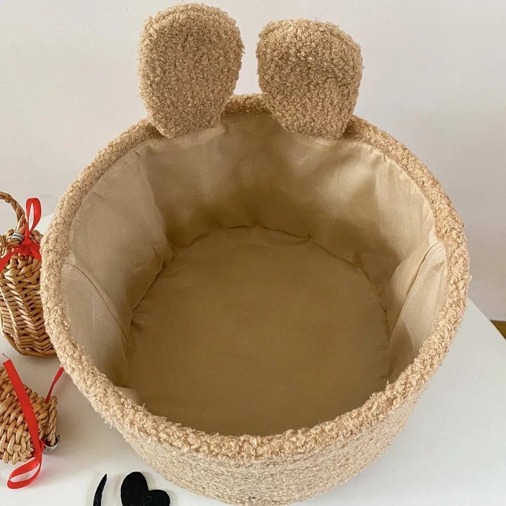 Soft Plush Sundries Storage Baskets Multi-Purpose Rabbit Ears Organizer Bag Cute Embroidery Toys Storage
