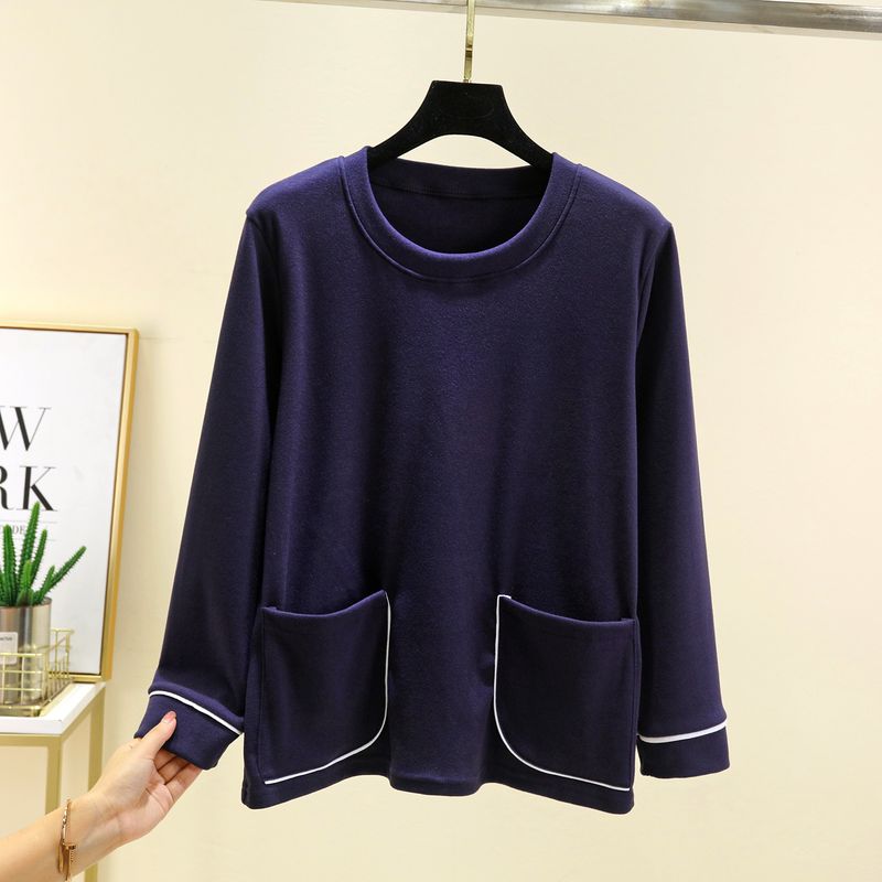 round Neck Dralon Warm Long Sleeve T-shirt Winter Thickened Casual Bottoming Shirt Double-Sided Brushed Plus Size Homewear Tops