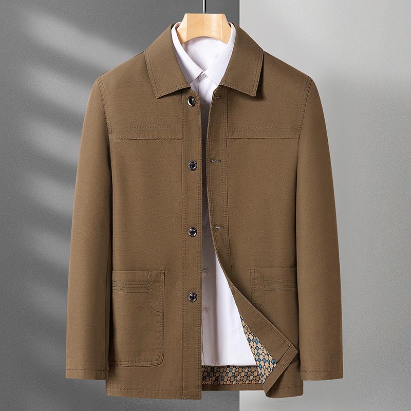 Spring and Autumn Men's Jacket Middle-aged and Elderly Lapel Casual Thin Jacket Men's Jacket