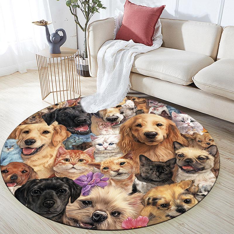 Cute Animals pattern round rug,Carpet Rug for Living Room Bedroom Playroom ,Non-slip Floor Mat,Holiday Gifts and Birthday Gifts.