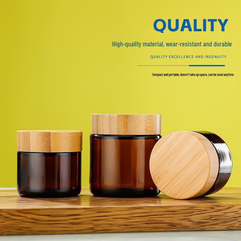Brown Glass Eye & Face Cream Bottle with Bamboo Lid, Light-Proof, Travel Size