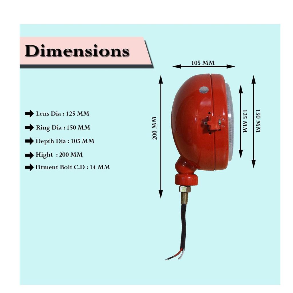 Rechte Traktor-Scheinwerfereinheit mit 12V-Glühbirne – Passend für David Brown 700/800/900/1200/1400 Serie, Massey Ferguson, Case IH – Rot