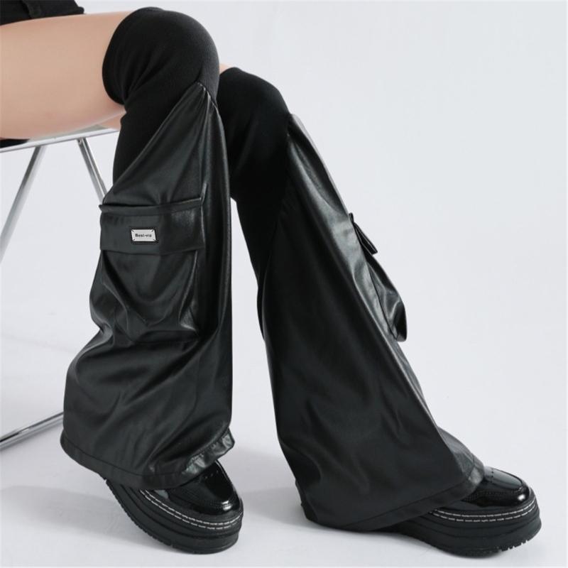calentadores de piernas de cuero PU Harajuku calcetines largos góticos punk polainas de manga de pierna acampanada puños de invierno góticos calcetines de tobillo