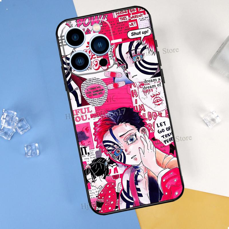 Akaza Kimetsu no Yaiba Anime Hülle für iPhone 11 13 Pro Max 12 mini X XR XS MAX 6 6S 7 8 Plus 5S SE 2020 Handyhülle