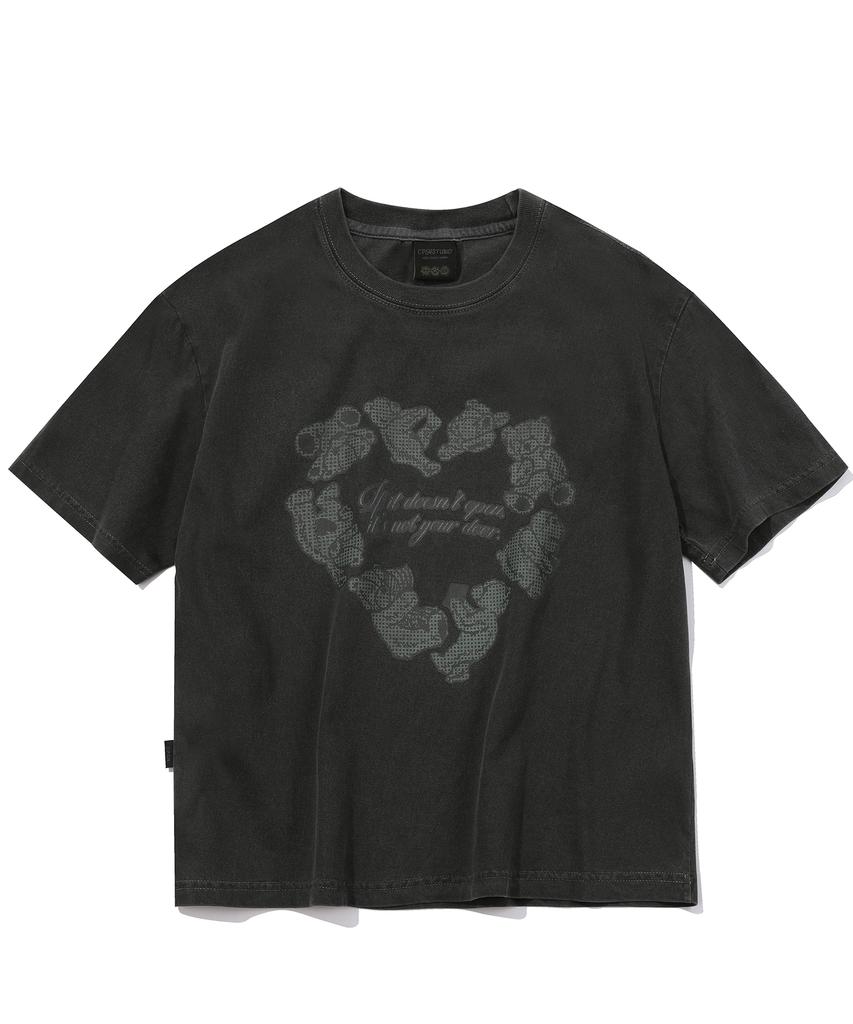 CPGN STUDIO Heartbear Pigment Crop Short Sleeve Tee Smoke Black