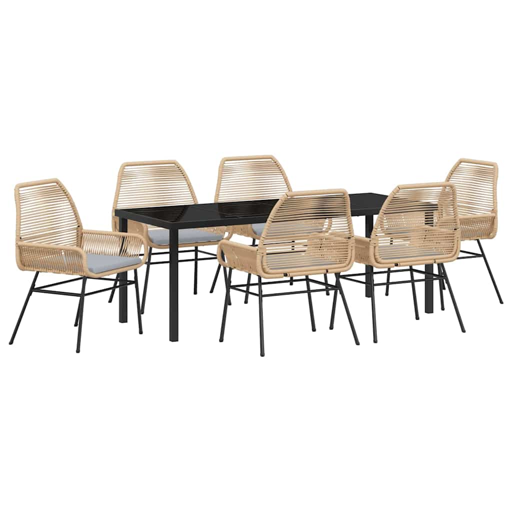 Garden Dining Set with Cushions 7 pcs Brown Poly Rattan