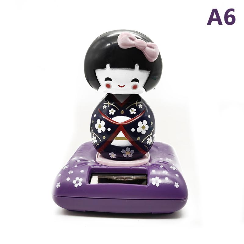 Solar Powered Japanese-Style Doll Car Ornament Kimono Girl Shaking Head Nod Head Cartoon Doll Dashboard Cute Car Decor