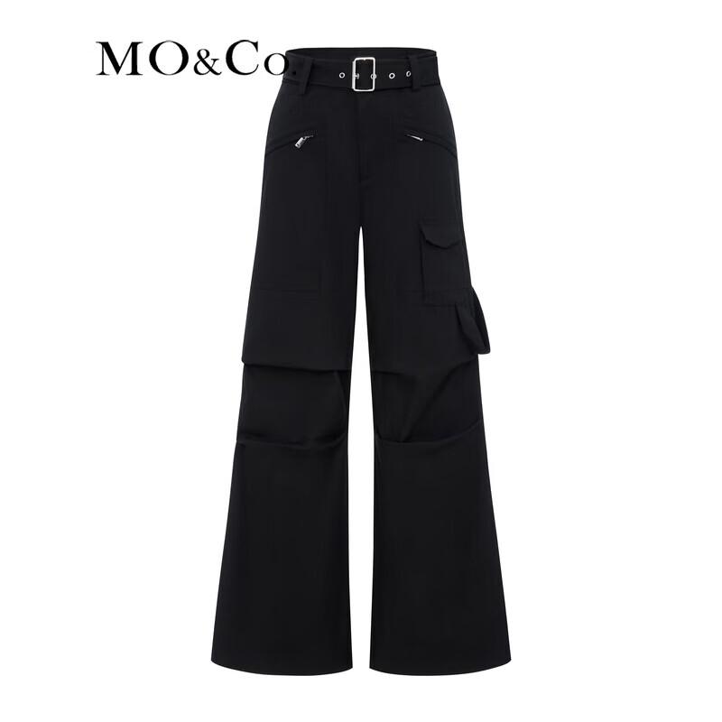 MO&Co. Women's Pleated Wide-Leg Low-Waist Cargo Pants
