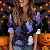 Women's Fashion Short Sleeve V Neck Halloween Print Tunic Top for Casual Wear