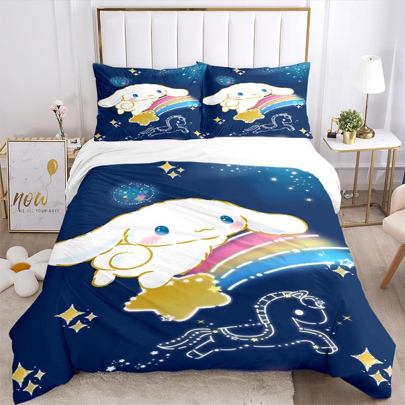 3pcs Meteor Cinnamoroll Sanrio Bedding Set Includes 1 Quilt Cover and 2 Pillowcases, Comfortable Bedding with Stylish Design for Bedroom S049