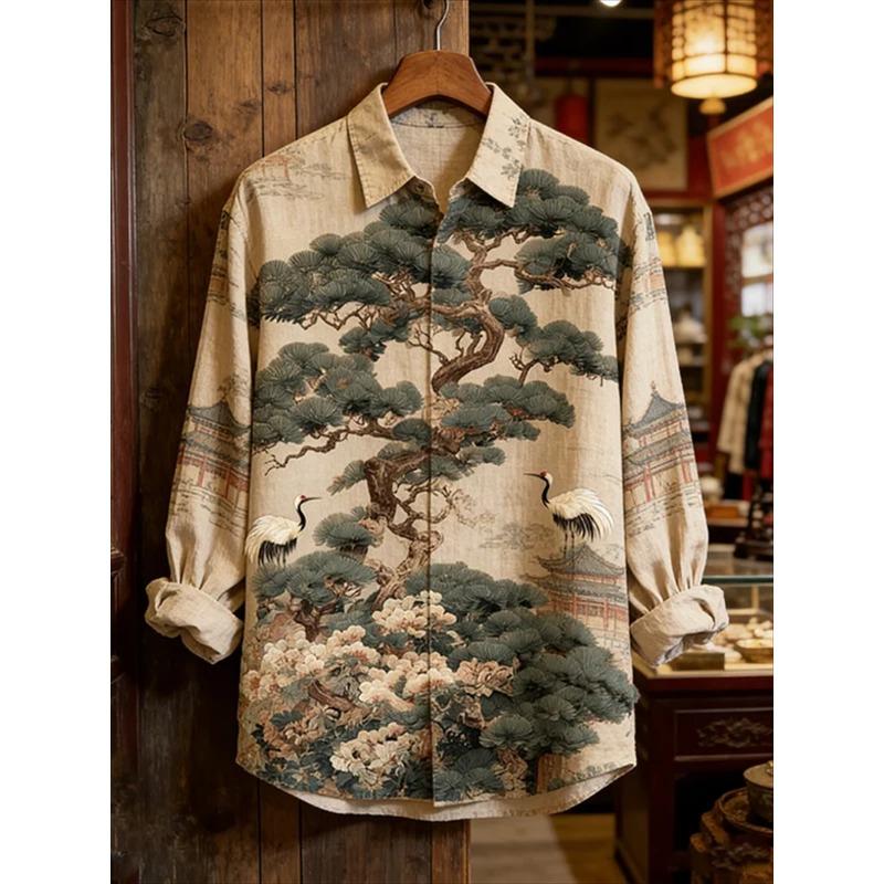 New Men's Style Long Sleeved Linen Shirt 3D Printed Striped Casual Street Fashion Long Sleeved Shirt Top