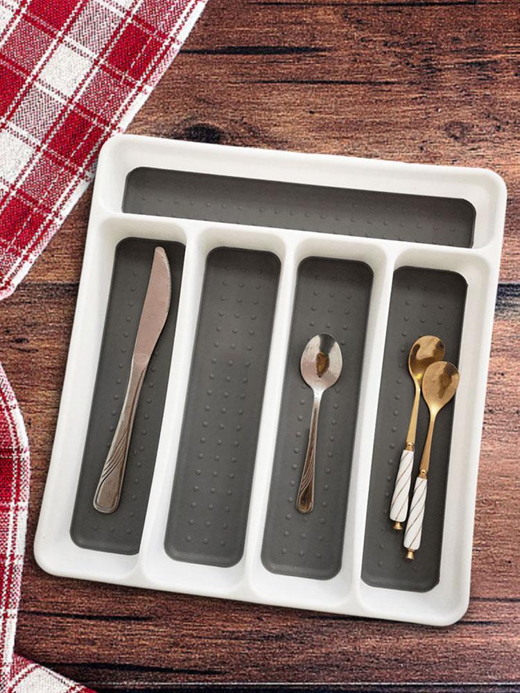 Silverware Tray with Non-slip TPR Linings Non-Slip Utensil Organizer Plastic Cutlery Tray for Kitchen Drawer for Spoon and Fork