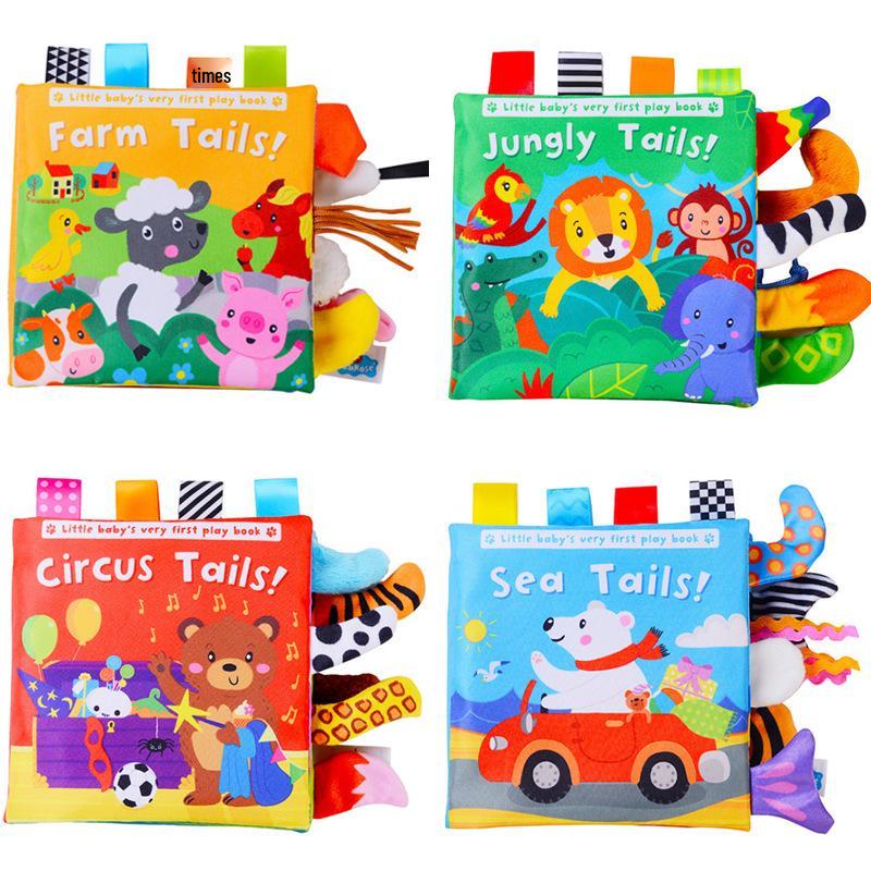 LakaRose Baby Animal Tail Cloth Book: Early Education Crinkle Paper Toy for Toddlers