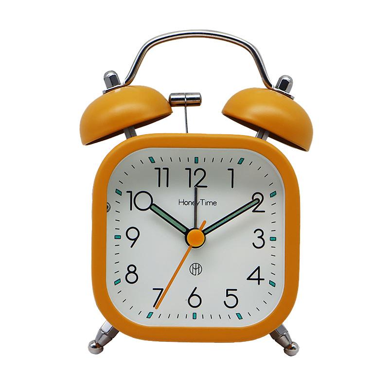 Students Use 3-inch Square Metal New Ring Bell Alarm Clock for Home Bedside Silent Sweep Second Night Light