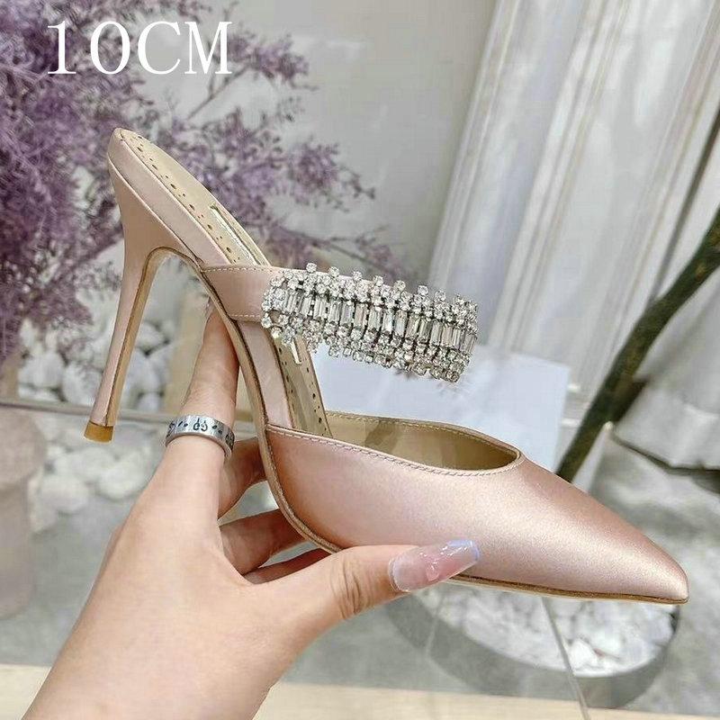 Fashion 2cm/6cm/8cm/10cm Pointy Fine Heels Rhine-diamond Chain Satin High Heels Mullers Wedding Shoes Bridesmaid Heels