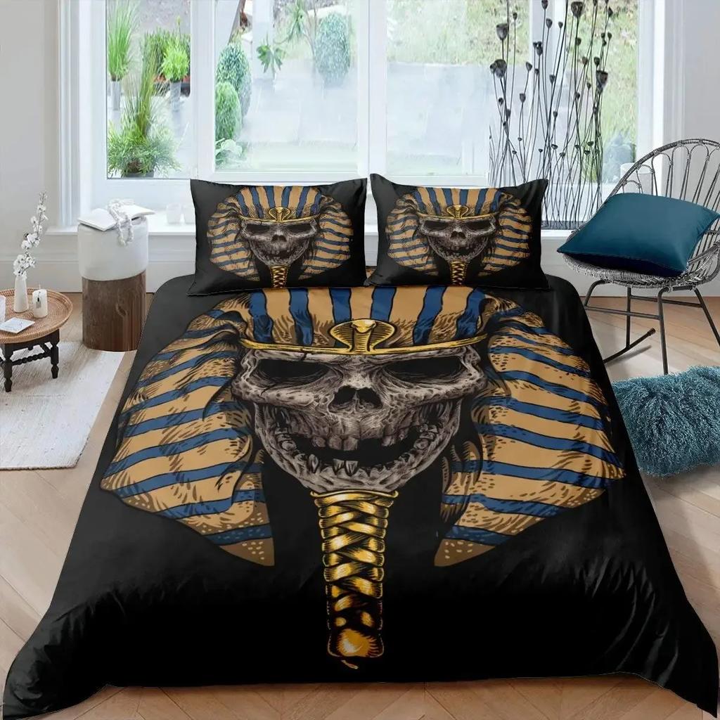 Cleopatra Bedding Sets King Size Ancient Egyptian Pattern Duvet Cover Set Mummy Exotic Tribe Style Comforter Cover Quilt Cover