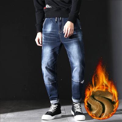 Winter Men 'S Warm Slim Jeans Casual Classic Style Black Blue Denim Stretch Trousers Male Brand Pants 