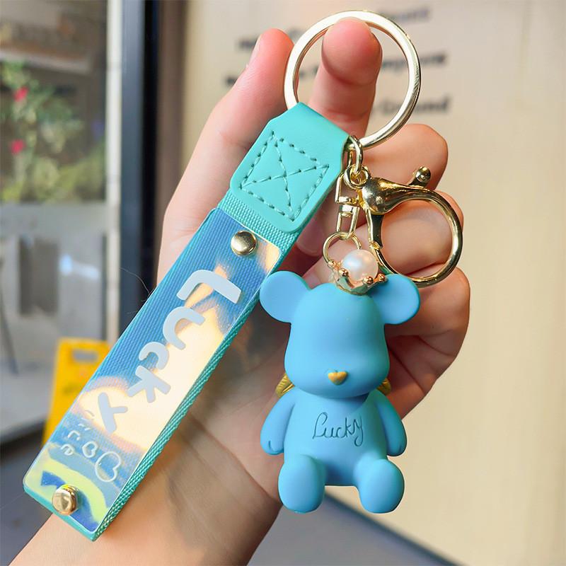 Teddy Cartoon Angel Bear Keychain Resin Cute Keyring Perfect For Celebrations And Gifts